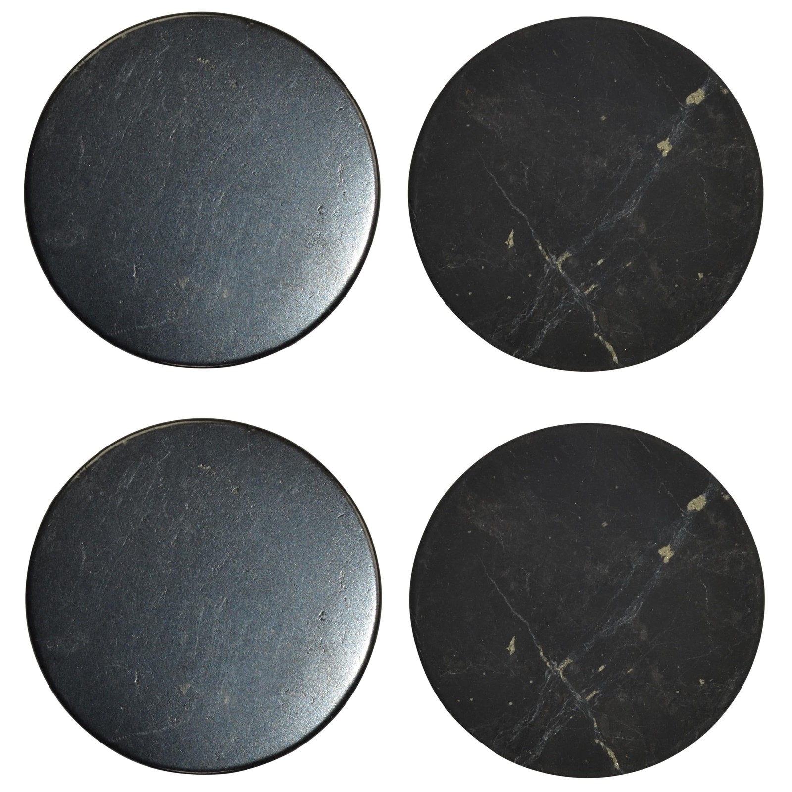 Shungite World 4pc Shungite Stickers Set Round 50mm Polished Unpolished