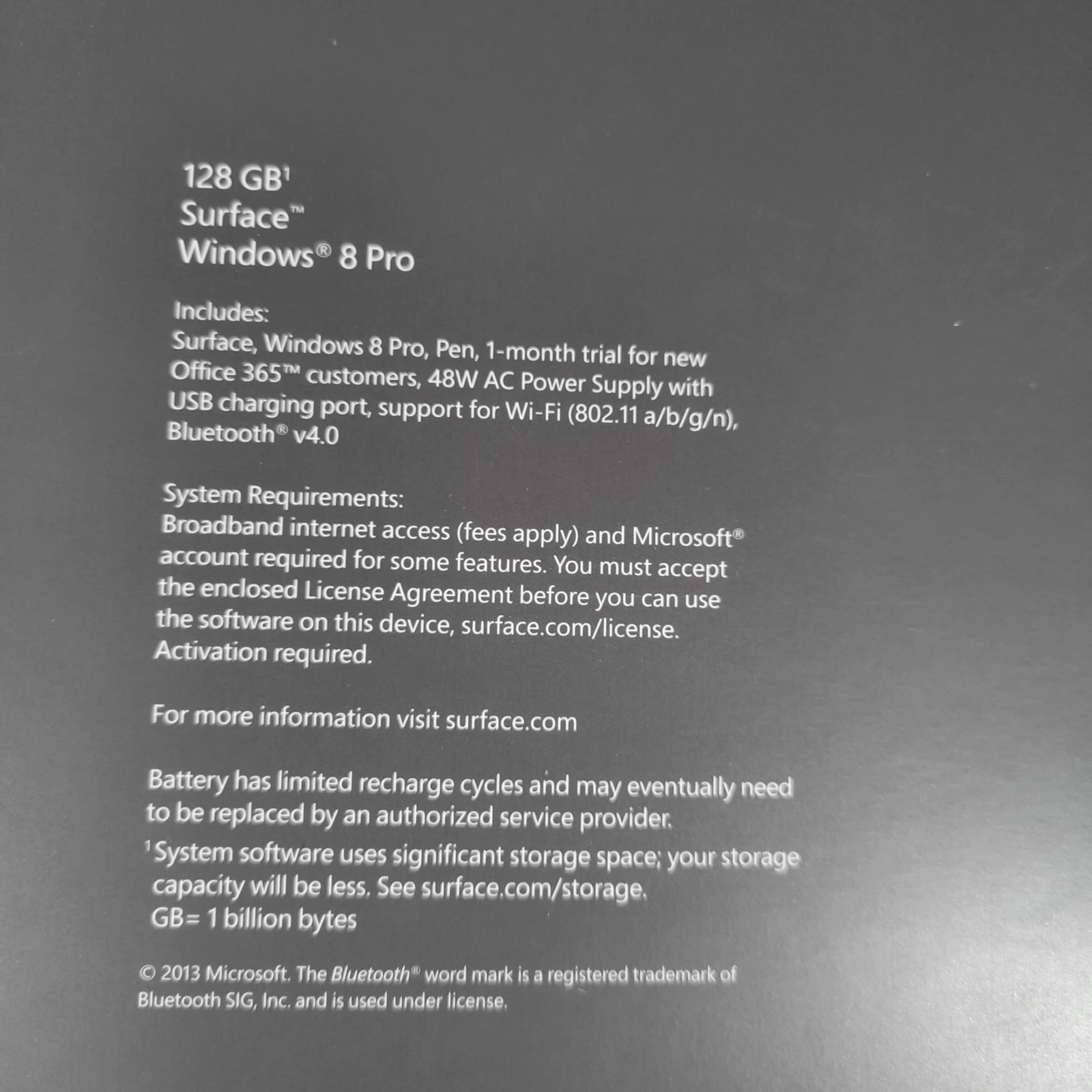 Microsoft Surface Pro Tablet 128 GB Hard Drive 4 GB RAM Windows 8 Pro Model 1514