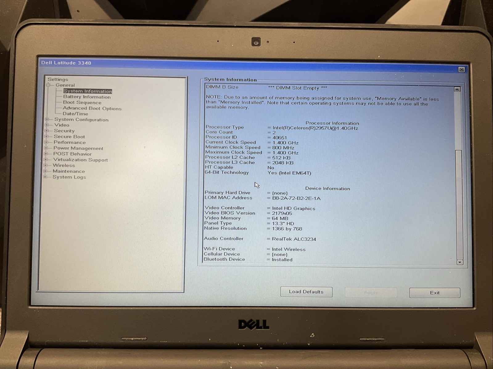 Dell Latitude 3340 / Intel Celeron / BIOS Unlocked / Parts Repair / C15