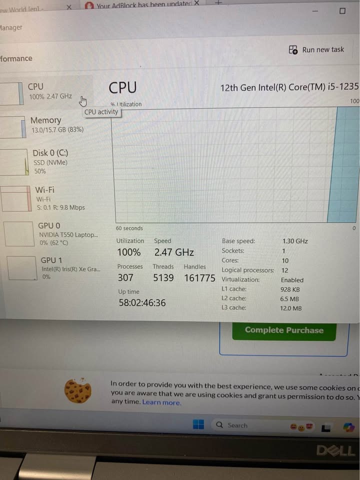 Dell Precision 3570 15.6″ i5-12th Gen 32GB RAM 256GB SSD NVIDIA GPU Win 11 Pro