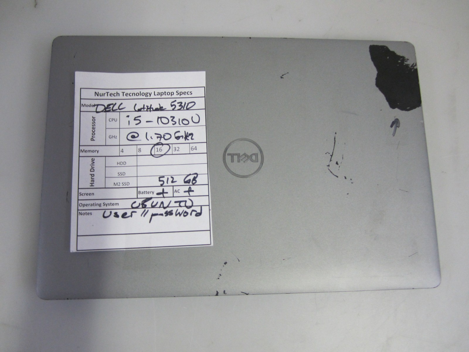 Dell Latitude 5310 13.3″ i5-10310U 1.70GHz 16GB 512GB M2SSD UBUNTU + AC