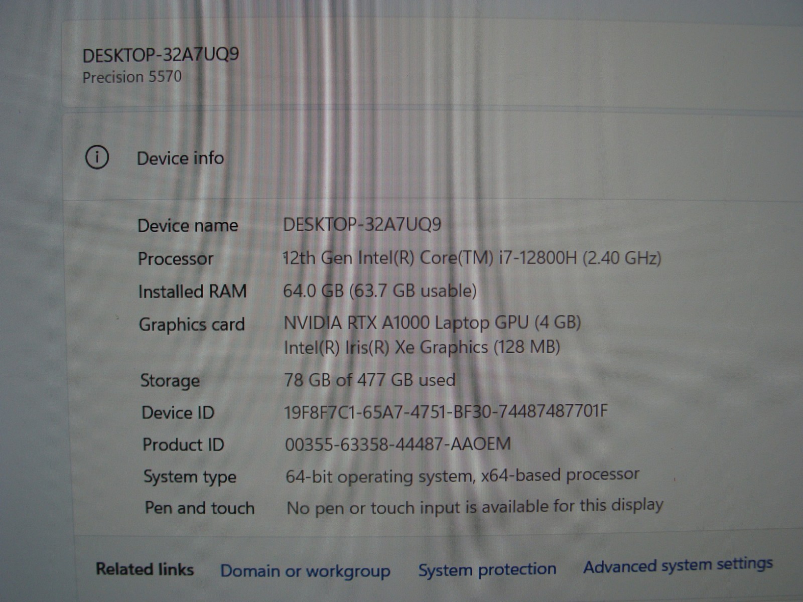 Dell Precision 5570 15.6″FHD+ core i7-12800H 2.4GHz 64Gb 512GB RTX A1000 Win11P