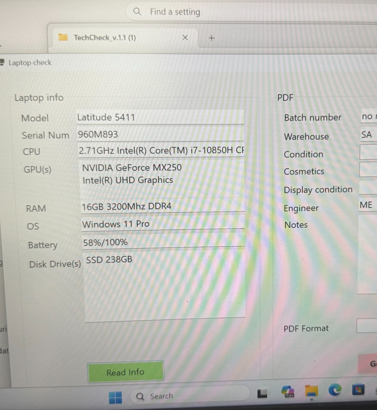 Dell Latitude 5411 14″ 256SSD, Core i7-10850H, Hex 16GB MX250 Win11 Pro Grade C