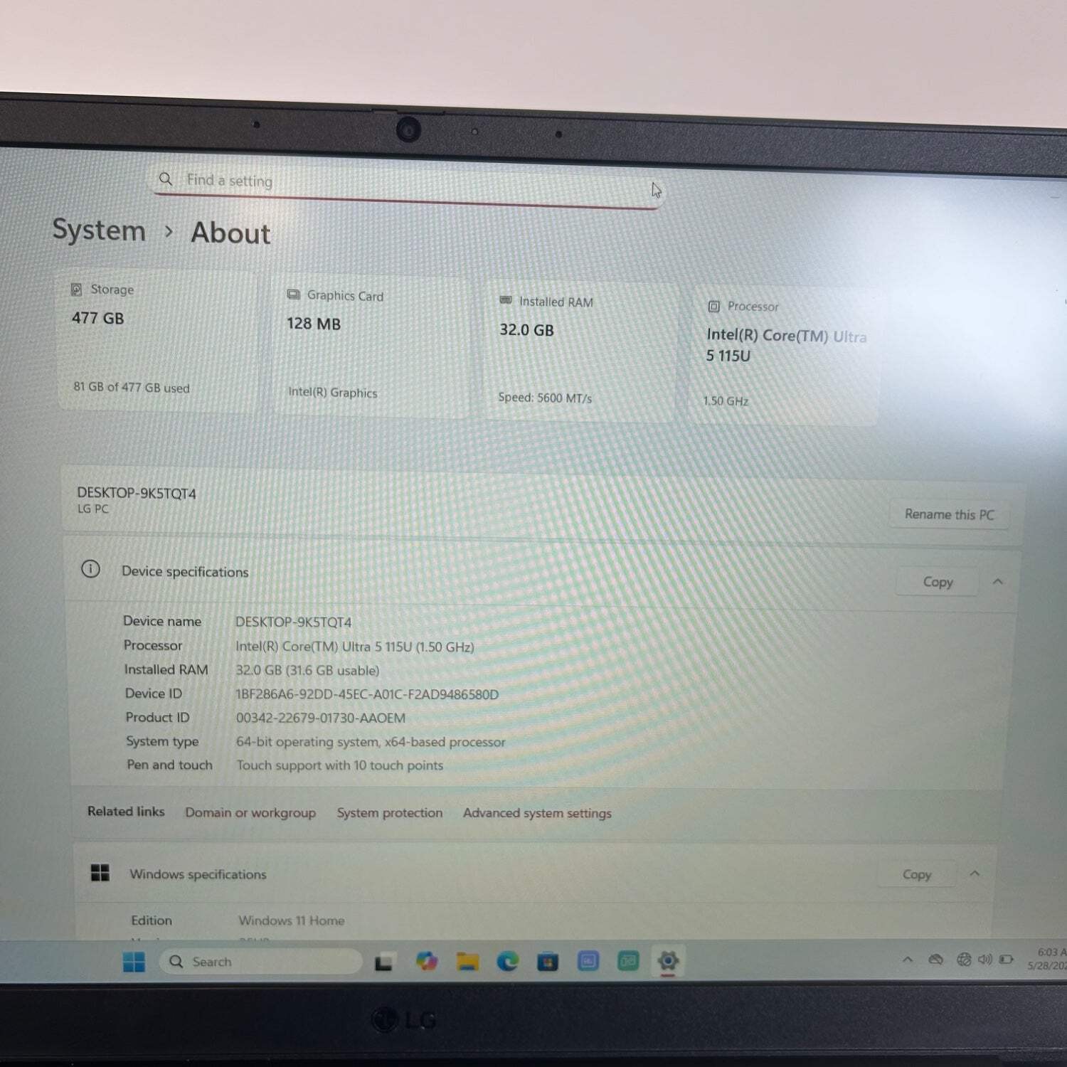 LG Gram 15U50U-H.AA56U1 15.6″ Core Ultra 5 115U 1.5GHz 32GB RAM 512GB SSD