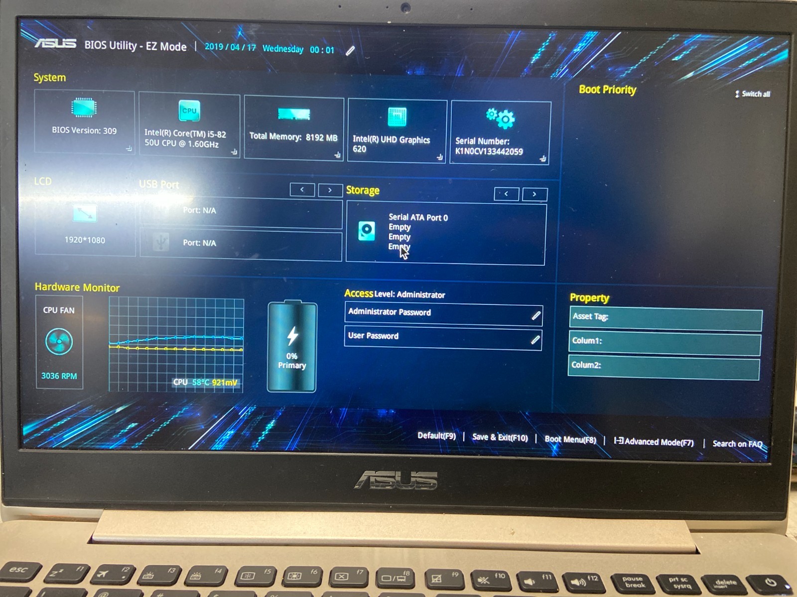 Asus Zenbook UX331U Intel Core i5-8250U 1.6GHz 8GB NO HDD