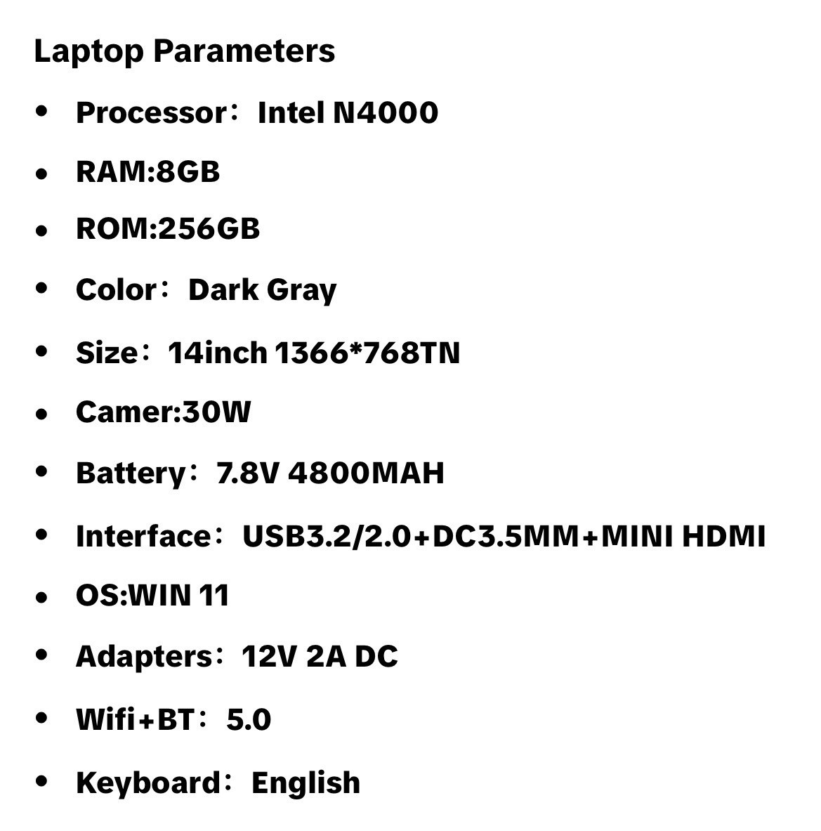 14in Windows 11 Laptop N4000 2.6Ghz 8GB RAM 256GB ROM Notbook Laptop with 🔌