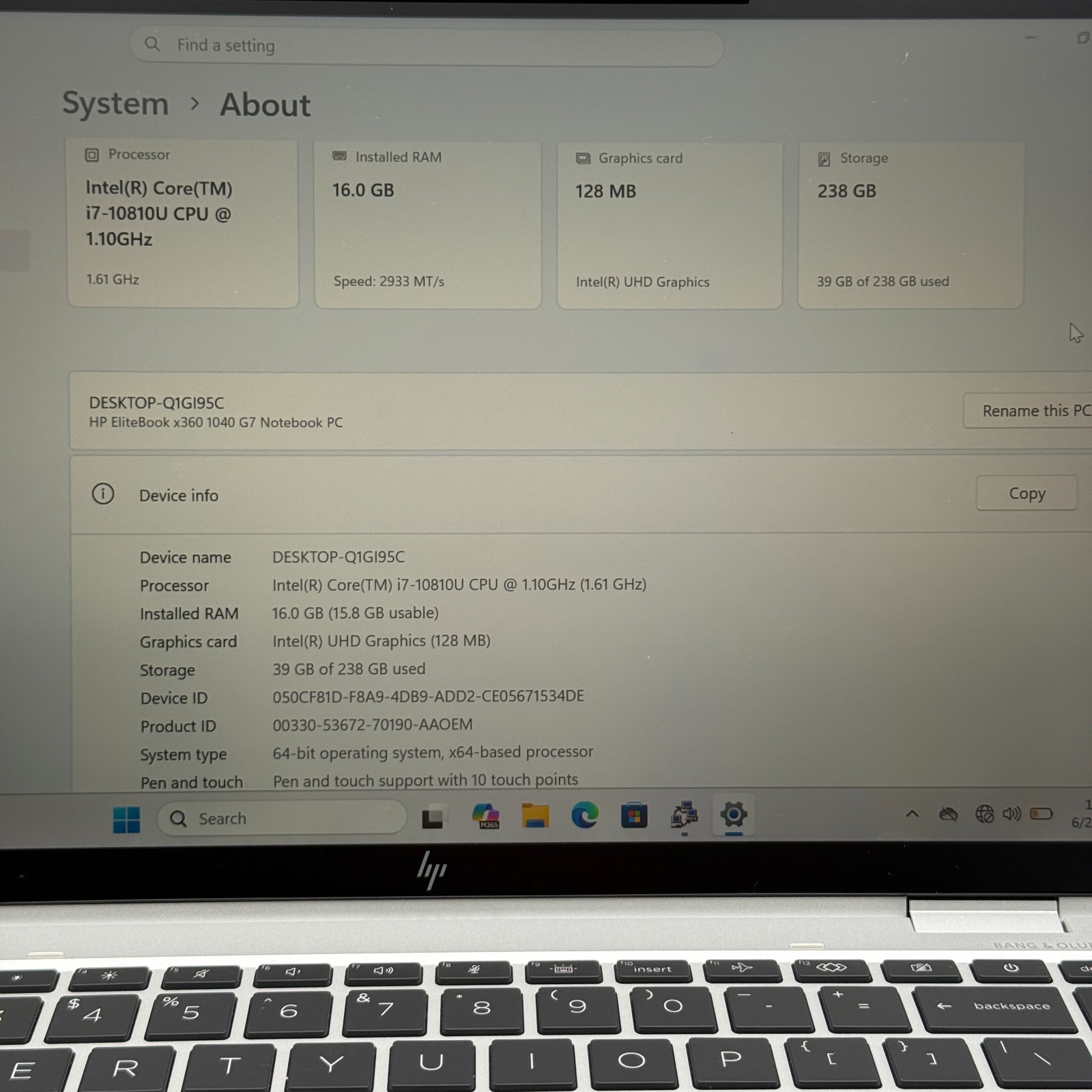HP EliteBook X360 1040 G7 i7-10710U 16GB RAM 256GB m2 14″ Touch Win 11 Very Good