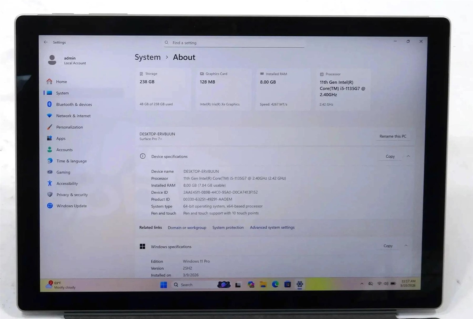 Microsoft Surface Pro 7 plus 1960 Core i5-1135G7 2.4GHz 8GB 256GB