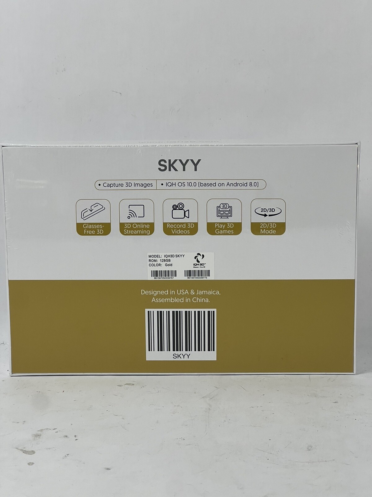 IQH3D Skyy Tablet 128GB Storage Gold Color Android 8.0 No Glasses 3D New Sealed