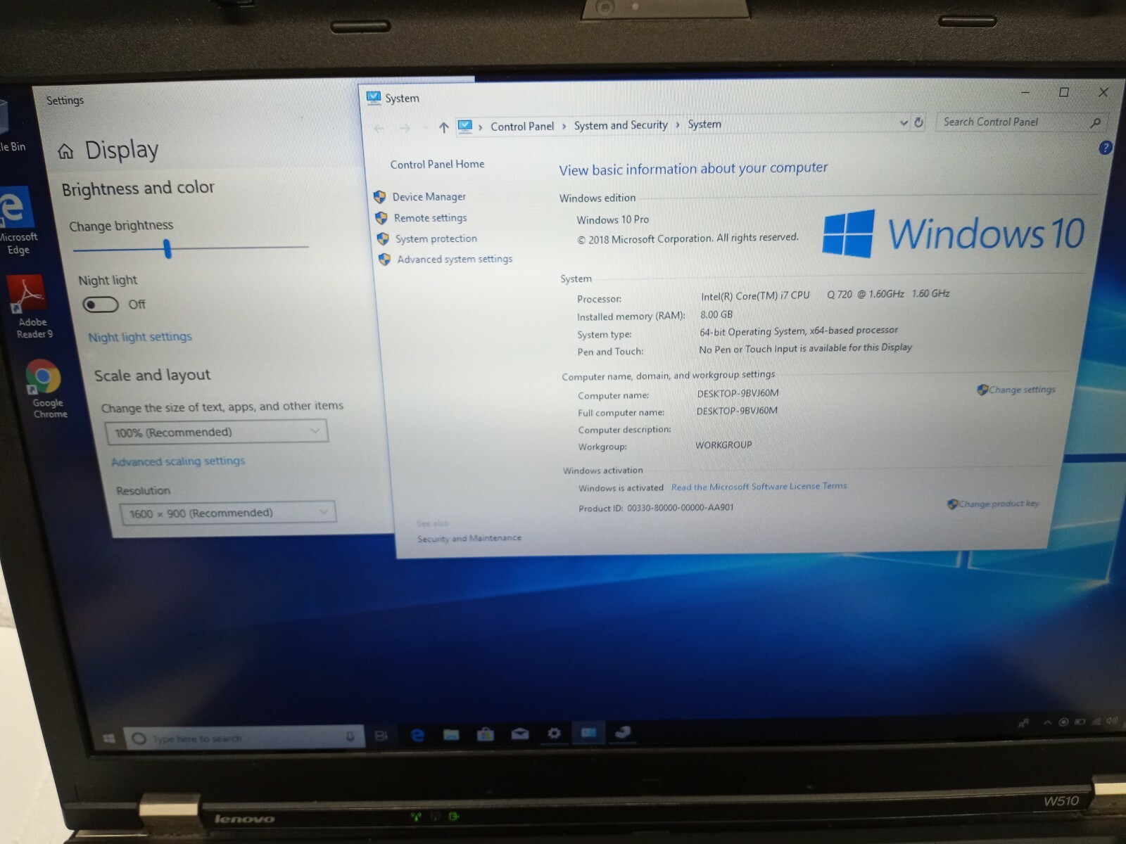 Lenovo ThinkPad W510 15.6″ Intel Core i7-Q720 1.60GHz 8GB 1TB HD NVIDIA FX 880M