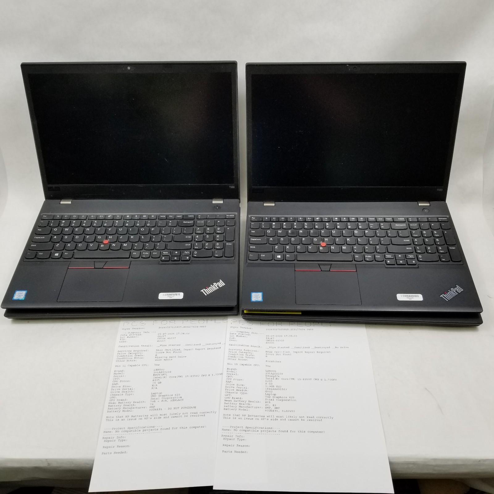 Lot of 7 Lenovo ThinkPad T580 15.6″ Laptop Mixed Specs Core i5 / i7 *Read*