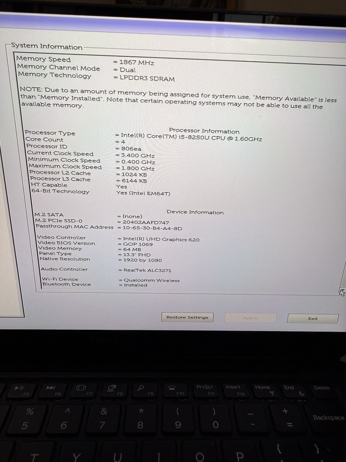 Dell XPS 13 9370 13.3″ Intel i5-8250U 8GB 256 SSD Win 11