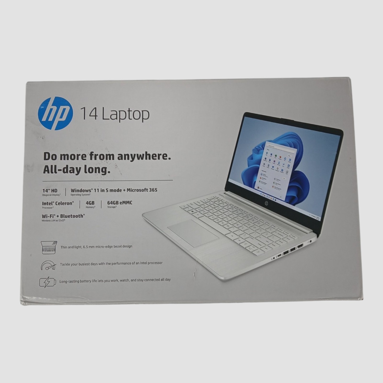 HP 14″ Laptop Intel CPU 4GB RAM & 64GB eMMC MS Office 365 Win 11 S mode-Untested