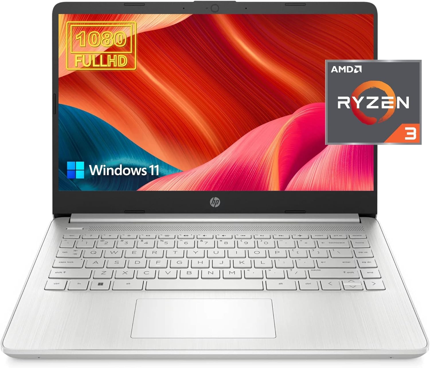HP 14″ FHD Laptop AMD Ryzen 3-3250, 4GB RAM, 128GB SSD, Silver, Windows 11