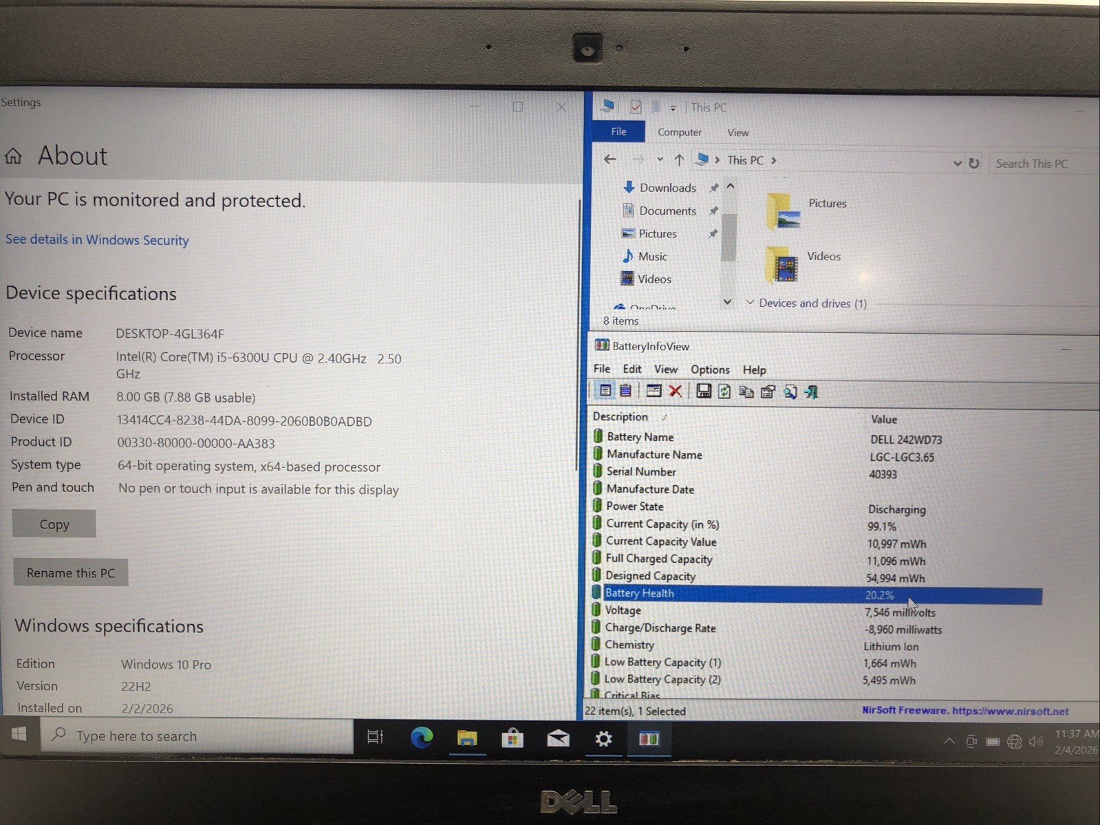 Dell Latitude E7470, Intel Core i5-6300U @2.40Ghz, 8GB RAM, 256GB SSD, W10Pro