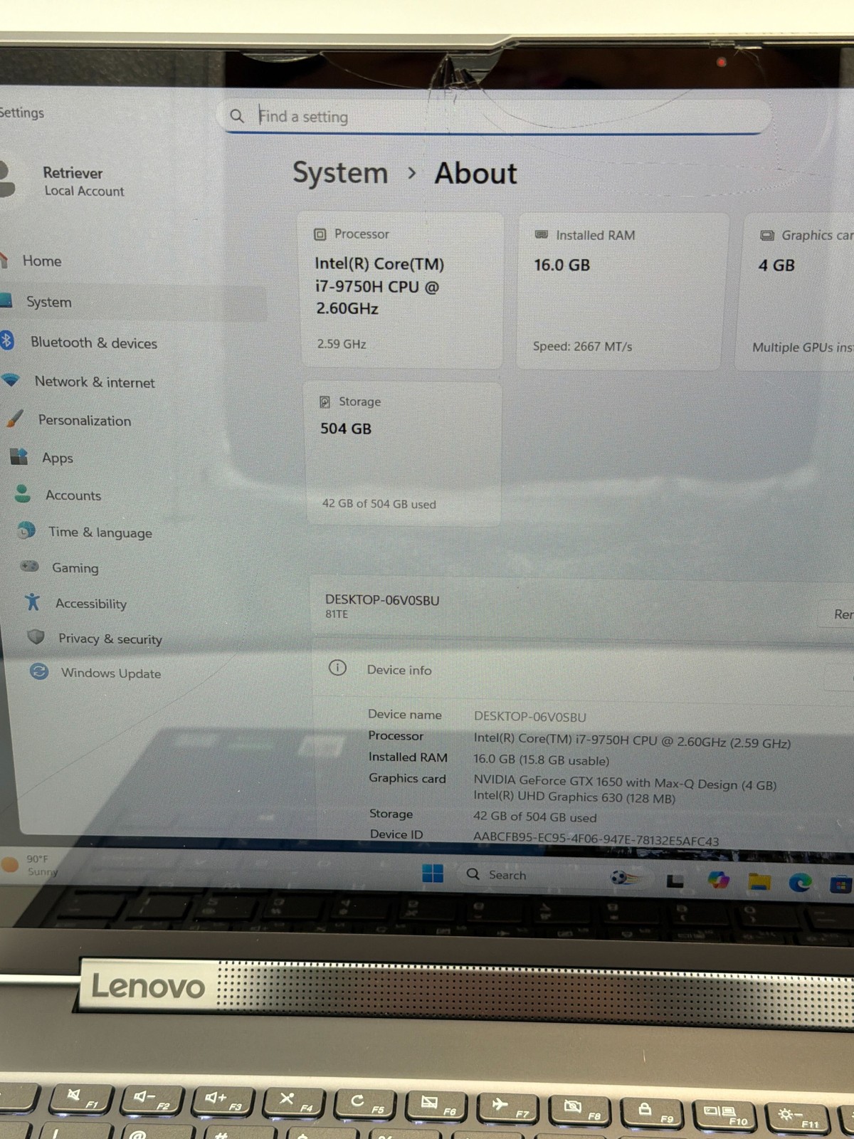 Lenovo Yoga C940 15IRH (2019) Intel Core i7-9750H CPU @ 2.60GHz 16GB RAM 512GB S