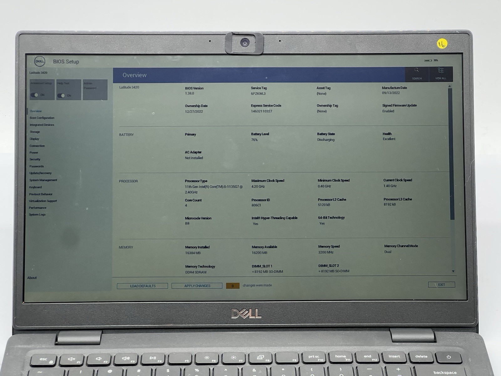 Dell Latitude 3420, i5-1135G7, @ 2.40GHz, 16GB RAM, 256GB NVMe-No OS/Adapter