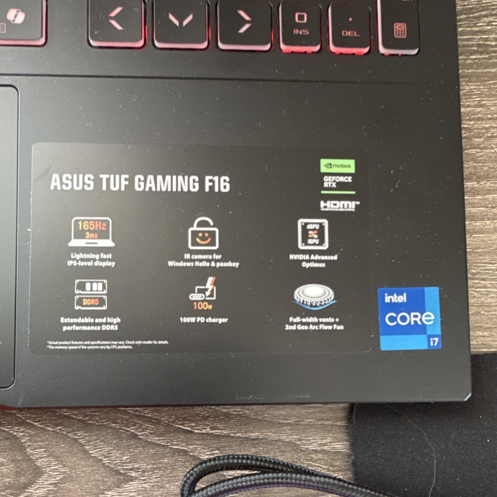 ASUS TUF Gaming F16 16in Intel Core i7 RTX GPU 165Hz Windows 11 Gray Webcam