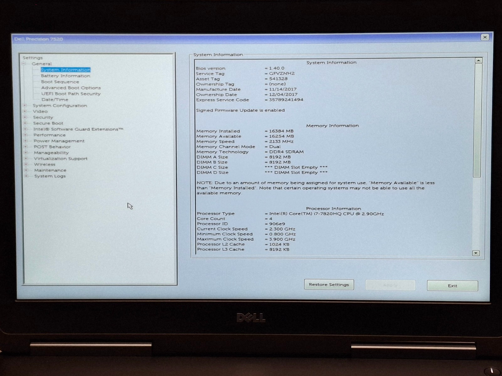 Dell Precision 7520 15.6″ FHD i7-7820HQ 2.90GHz 16GB 256GB SSD Quadro M2200