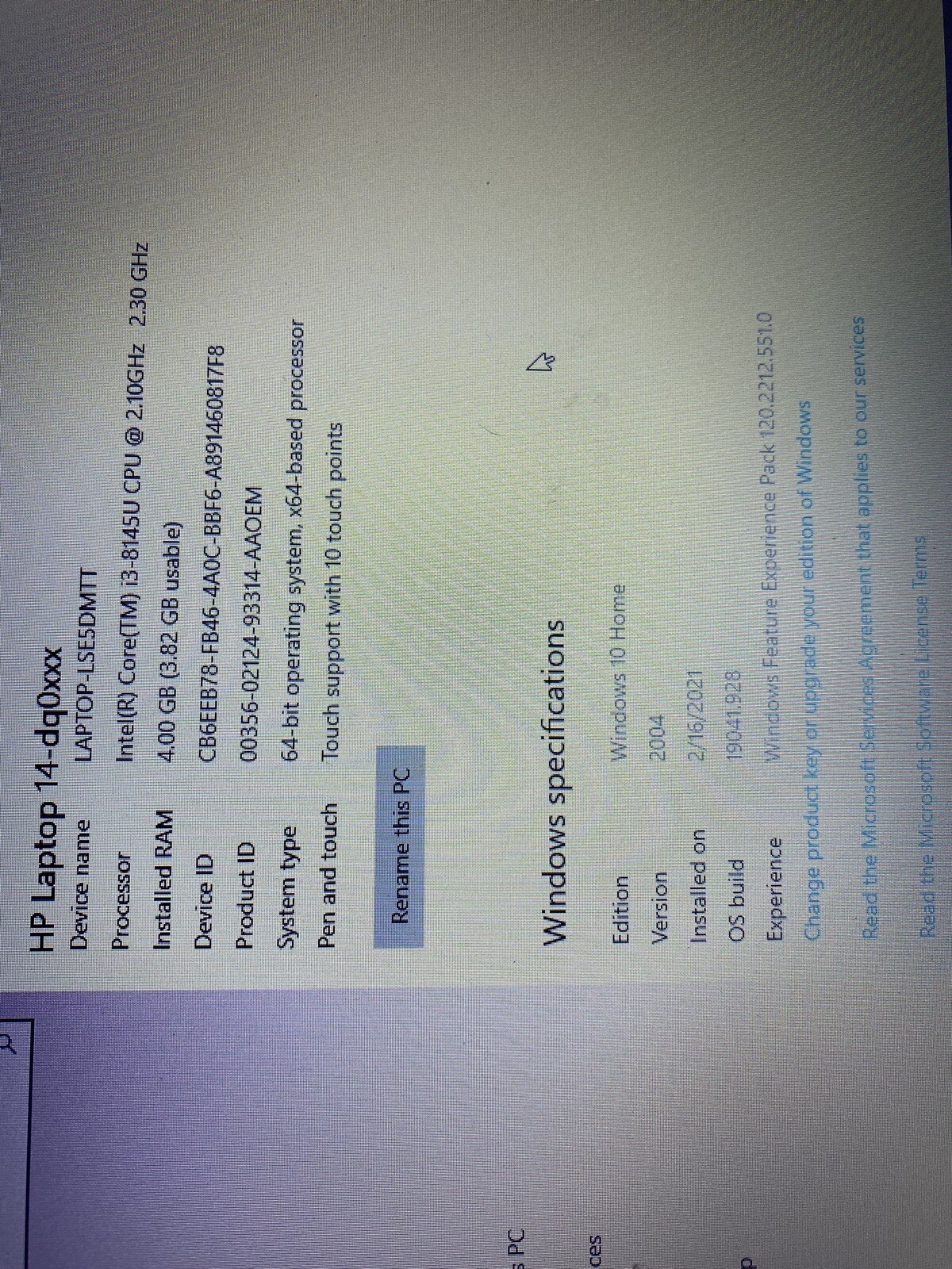 hp laptop 14-dq0xxx, silver, 14in, normal wear, HP