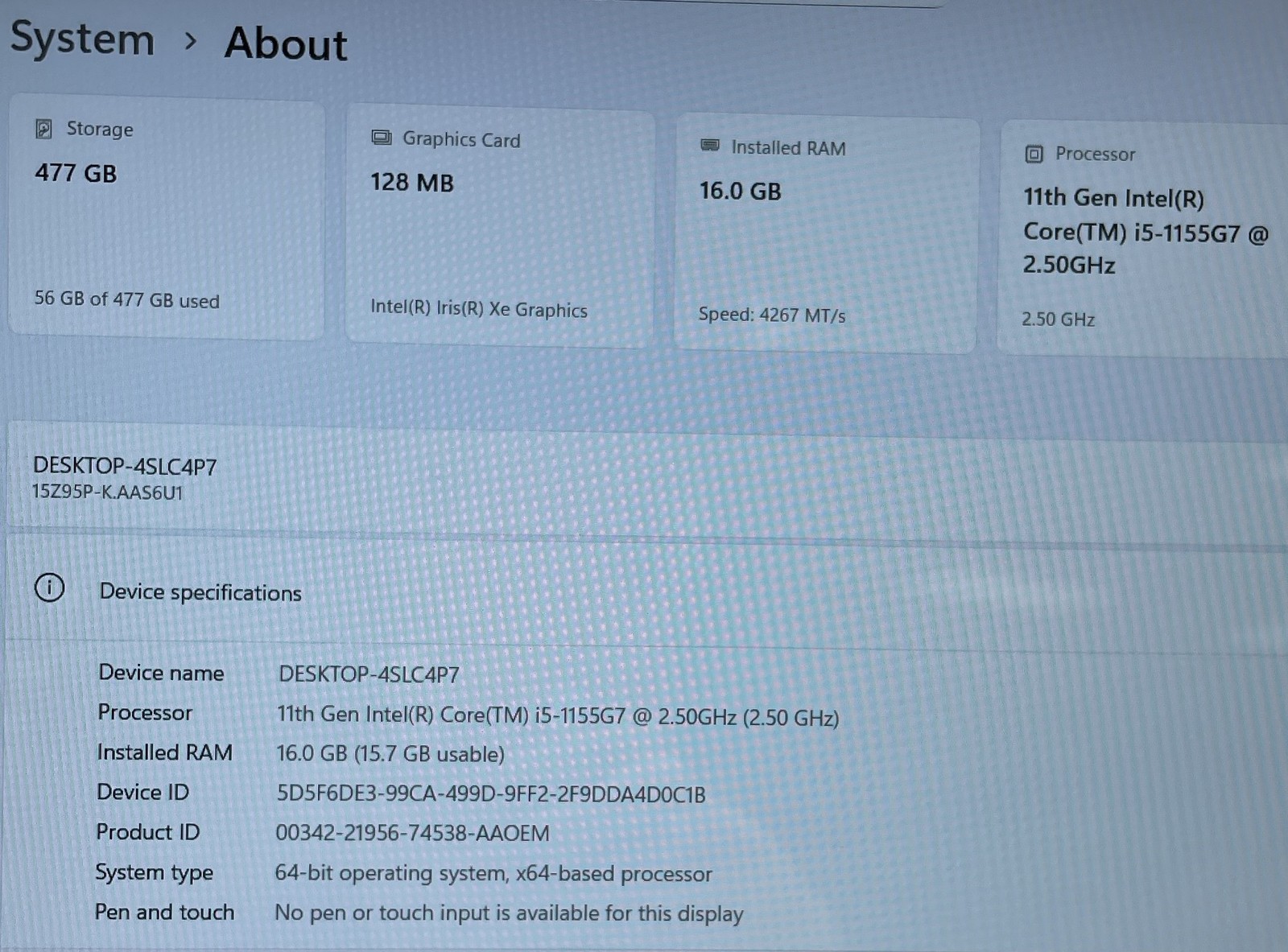 GRAM 15Z95N-K.AAS6U1 I5-1155G7@2.5GHZ, 16GB, 512GB