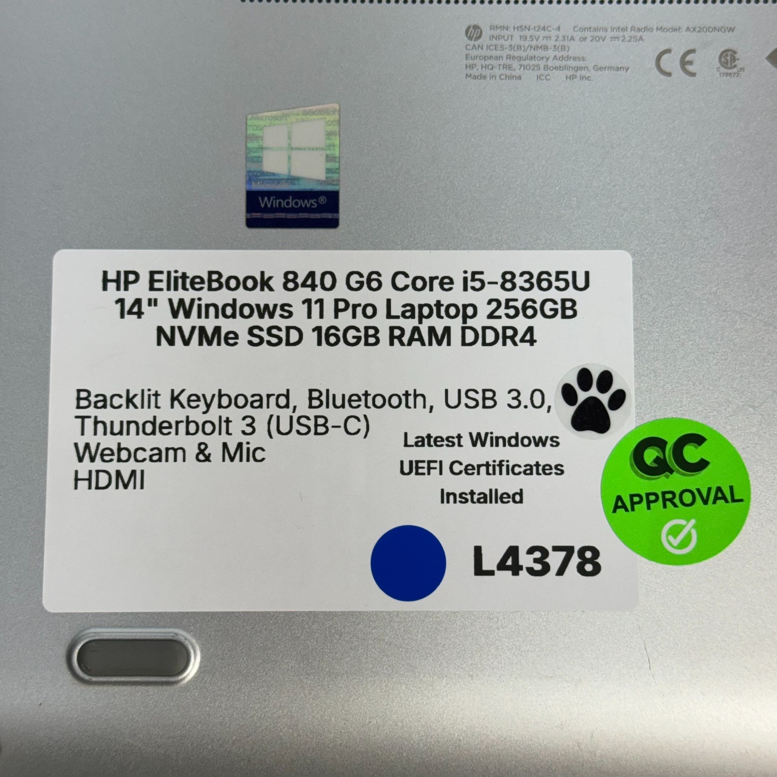 HP EliteBook 840 G6 i5-8365U 14″ Windows 11 Pro Laptop 256GB SSD 16GB **WEAR**