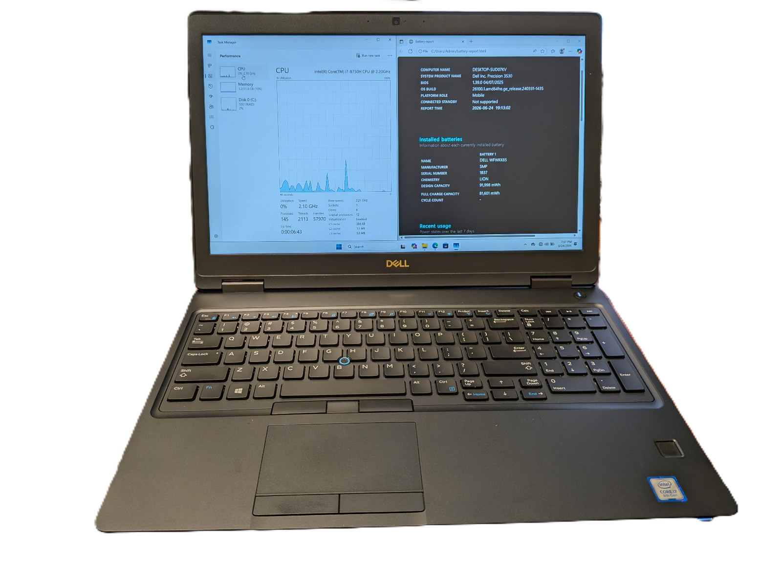 Dell Precision Laptop 3530 15.6″ 512GBSSD, Intel Core i7, 32GB RAM Win11 wAdapt