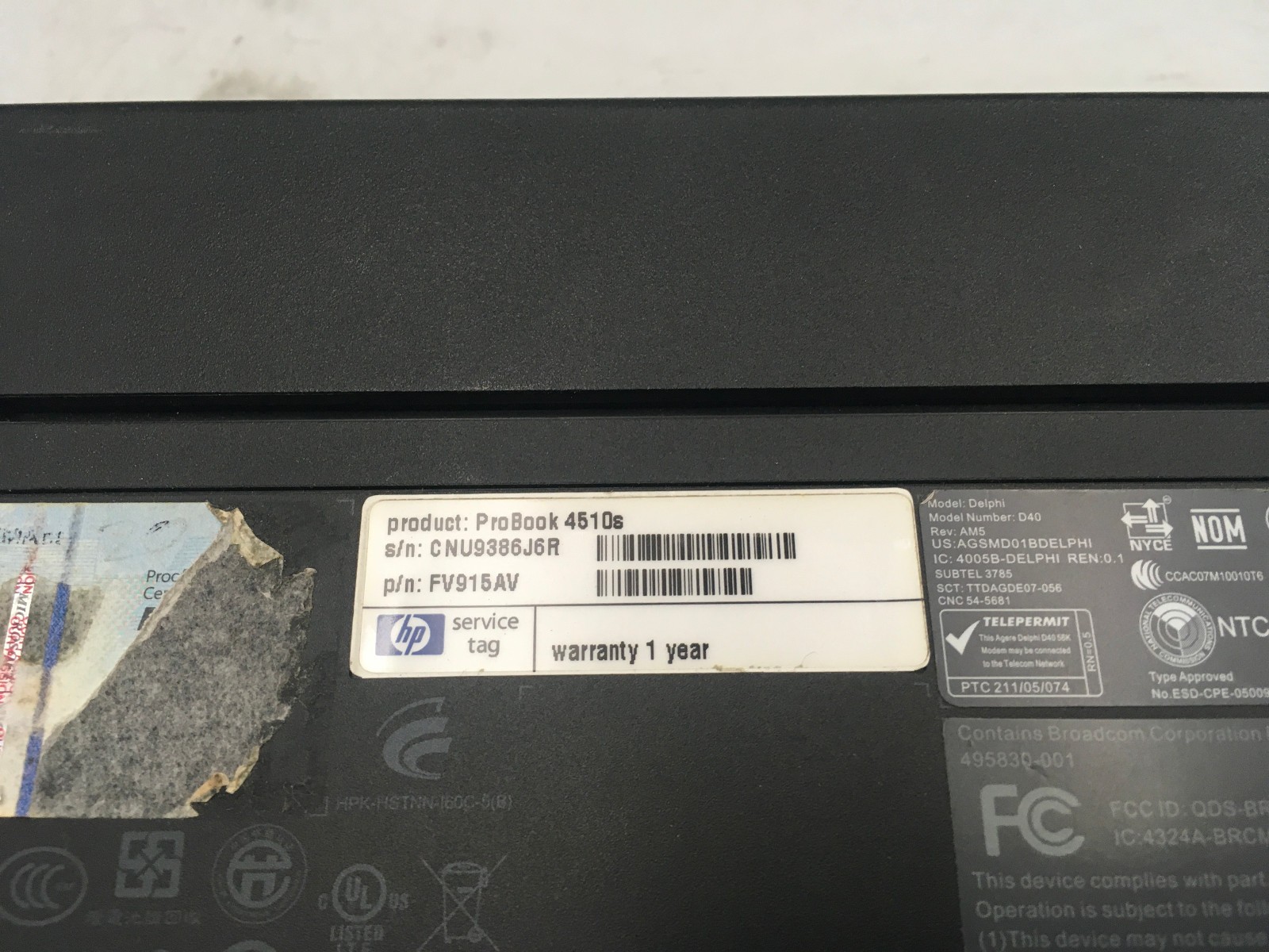 HP PROBOOK 4510S – BOOTS TO BIOS – INTEL CELERON 900 – 2GB RAM -READ DESCRIP- BB