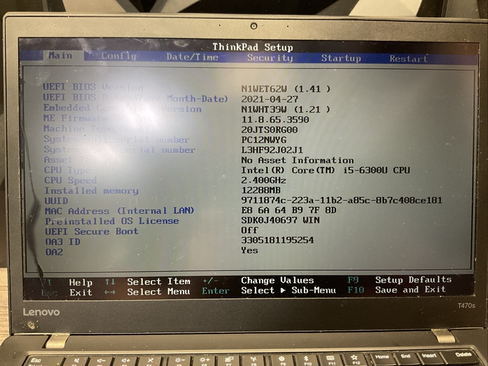 Lenovo ThinkPad T470s / Intel Core i5 6th Gen / BIOS Unlocked / M5