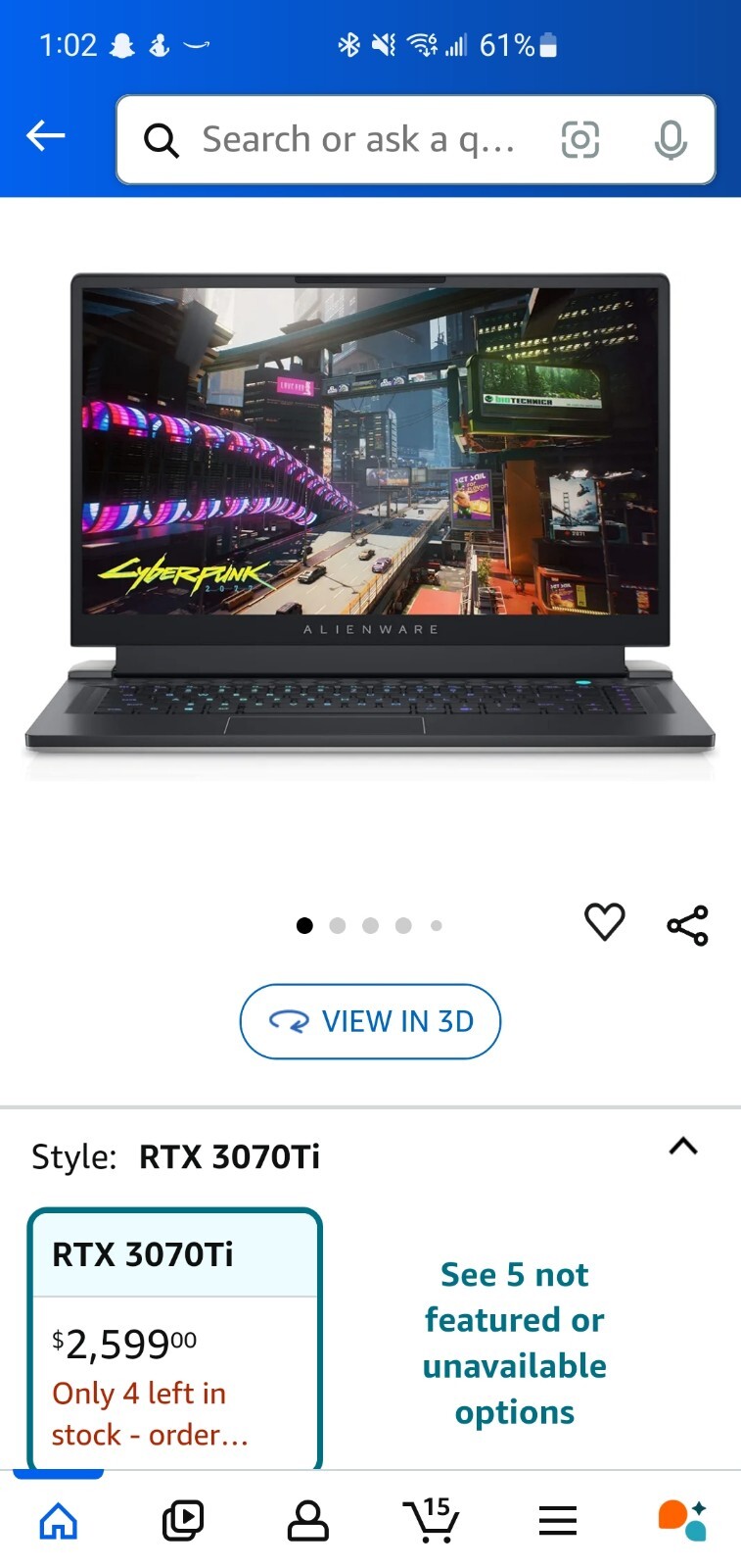 alienware X15 R2 I9-12900h 3070ti