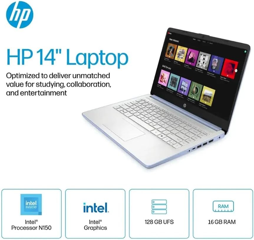 2025 HP 14 Student Laptop,Intel Processor N150,UpTo 16GB 384GB +Win 11 Pro