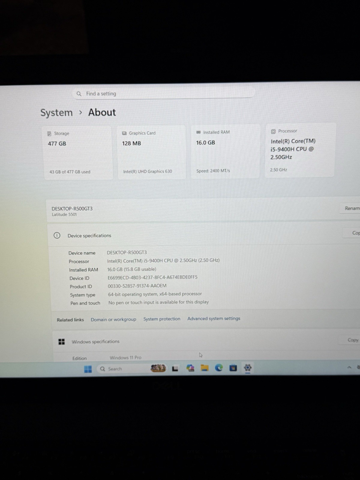 Dell Latitude 5501 – Intel i5-9th Gen / 16GB RAM / 512GB SSD / Windows 11 Pro