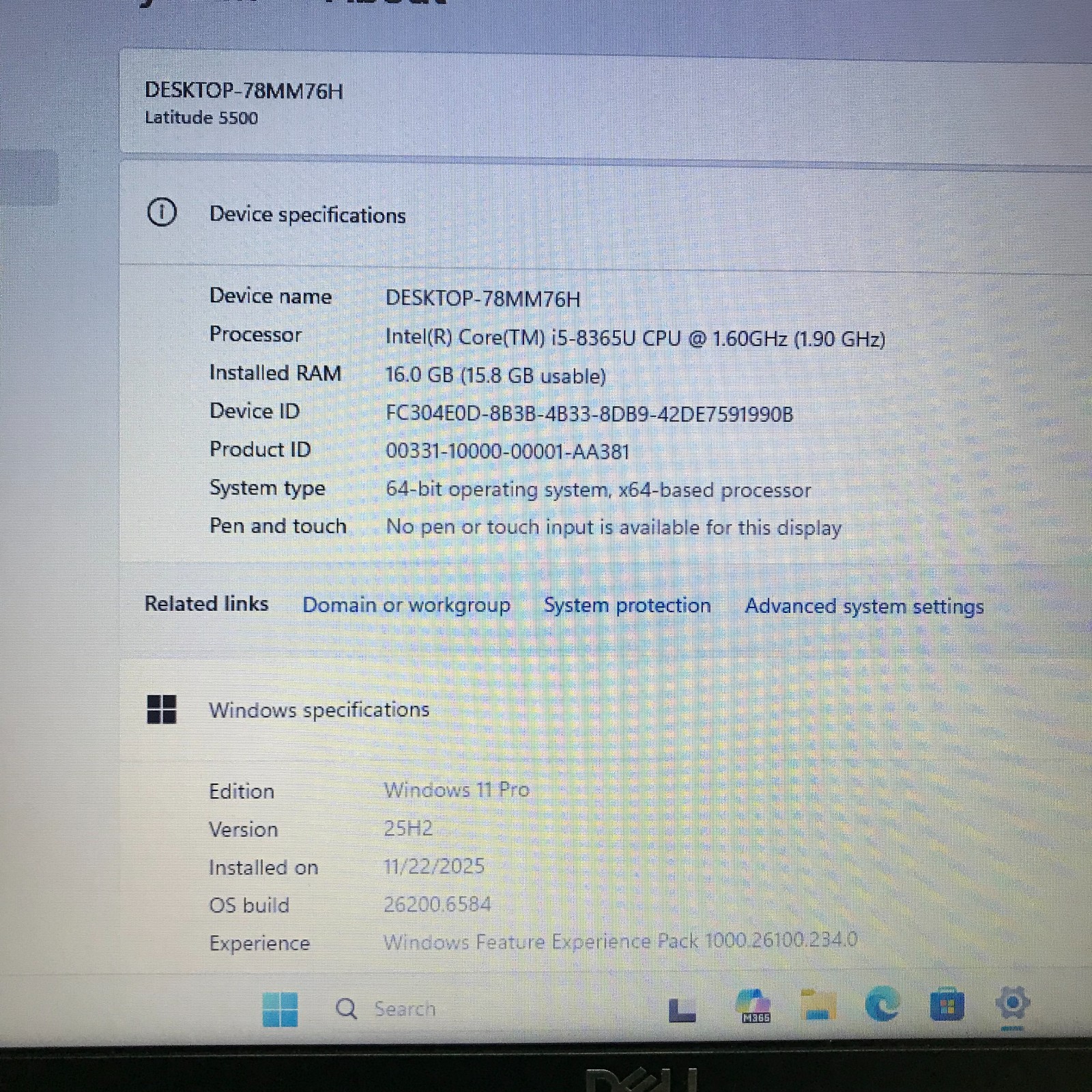 Dell Latitude 5500 15.6″ i5-8365U 1.6GHz 16GB RAM 128GB SSD (Windows 11 Pro)