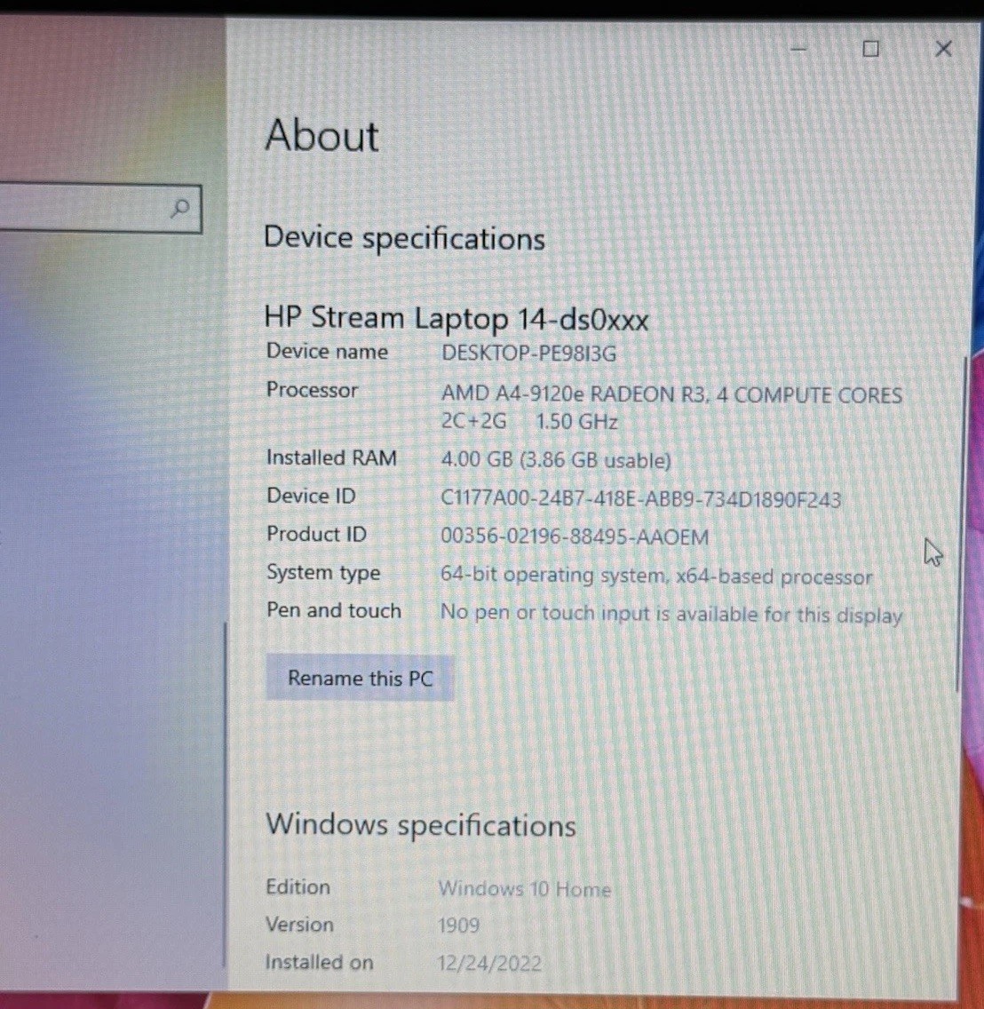 HP Stream 14-ds0061cl 14″ laptop computer
