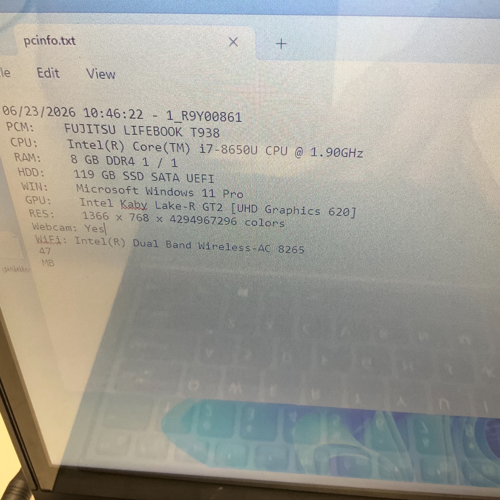Fujitsu Lifebook T938 Laptop Intel Core i7-8650U @ 1.90 GHz 8GB 128GB SSD Win 11