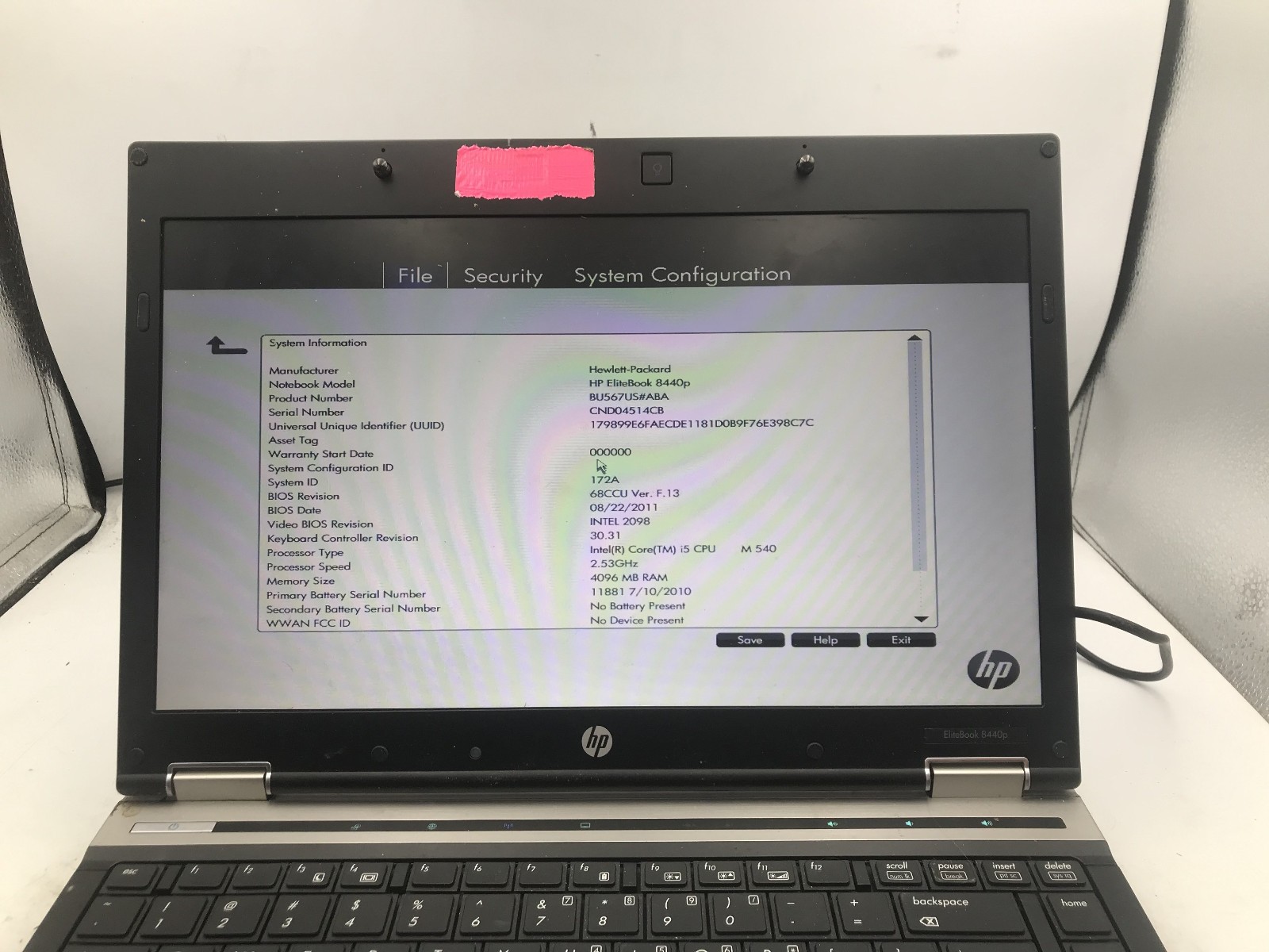 HP ELITEBOOK 8440P – BOOTS TO BIOS – INTEL I5 M540 – 4GB RAM – READ DESCRIP – BB