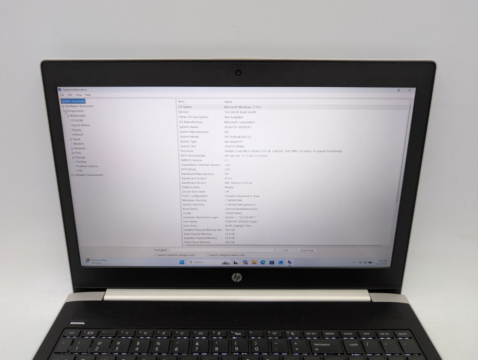 HP ProBook 450 G5 15.6″ Intel i7-8550U 16GB RAM 1TB + 256GB SSD Windows 11 Pro
