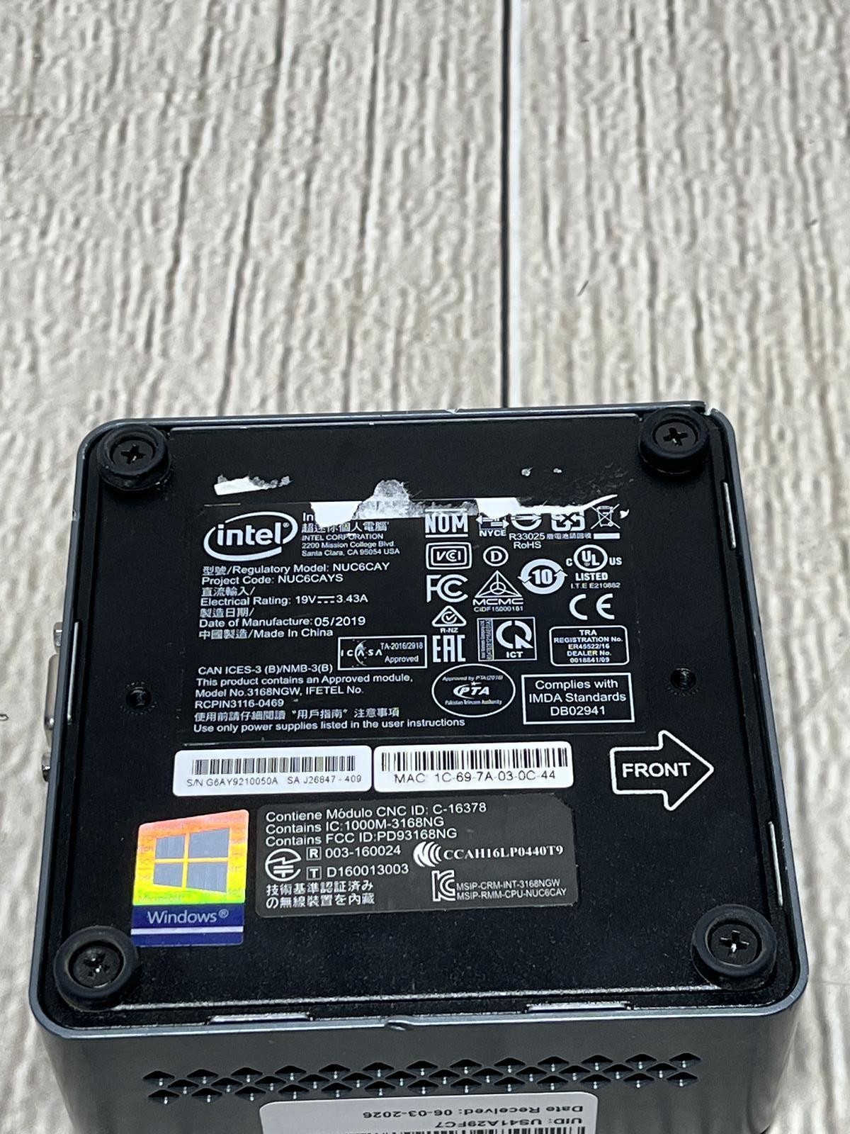 INTEL NUC6CAYS Mini J3455 1.50GHz 2GB Ram 30GB EMMC 500GB SSD Windows 10