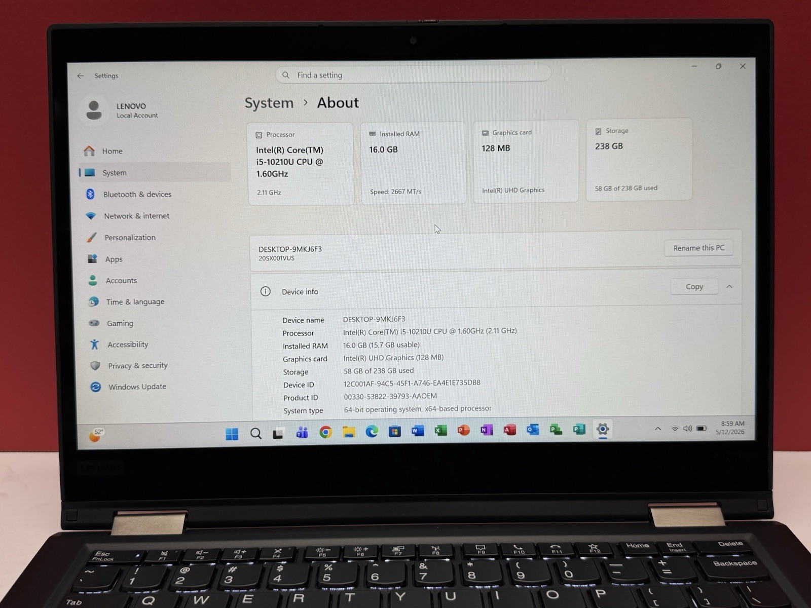 Lenovo THINKPAD X13 Yoga Gen 1 i5 10210U 1.6GHz 16GB RAM 256GB SSD 2 in 1 Touch