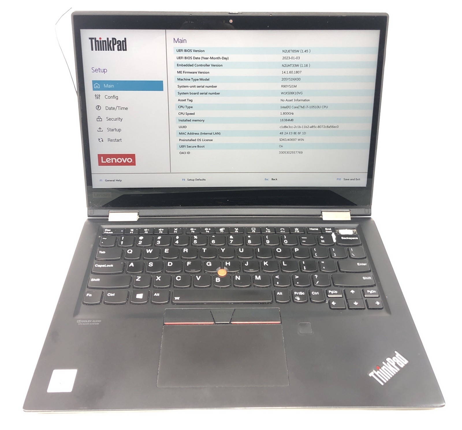 Lenovo ThinkPad x13 Yoga, Intel Core i7-10510U @1.80Ghz, 16GB RAM, NO SSD/OS,