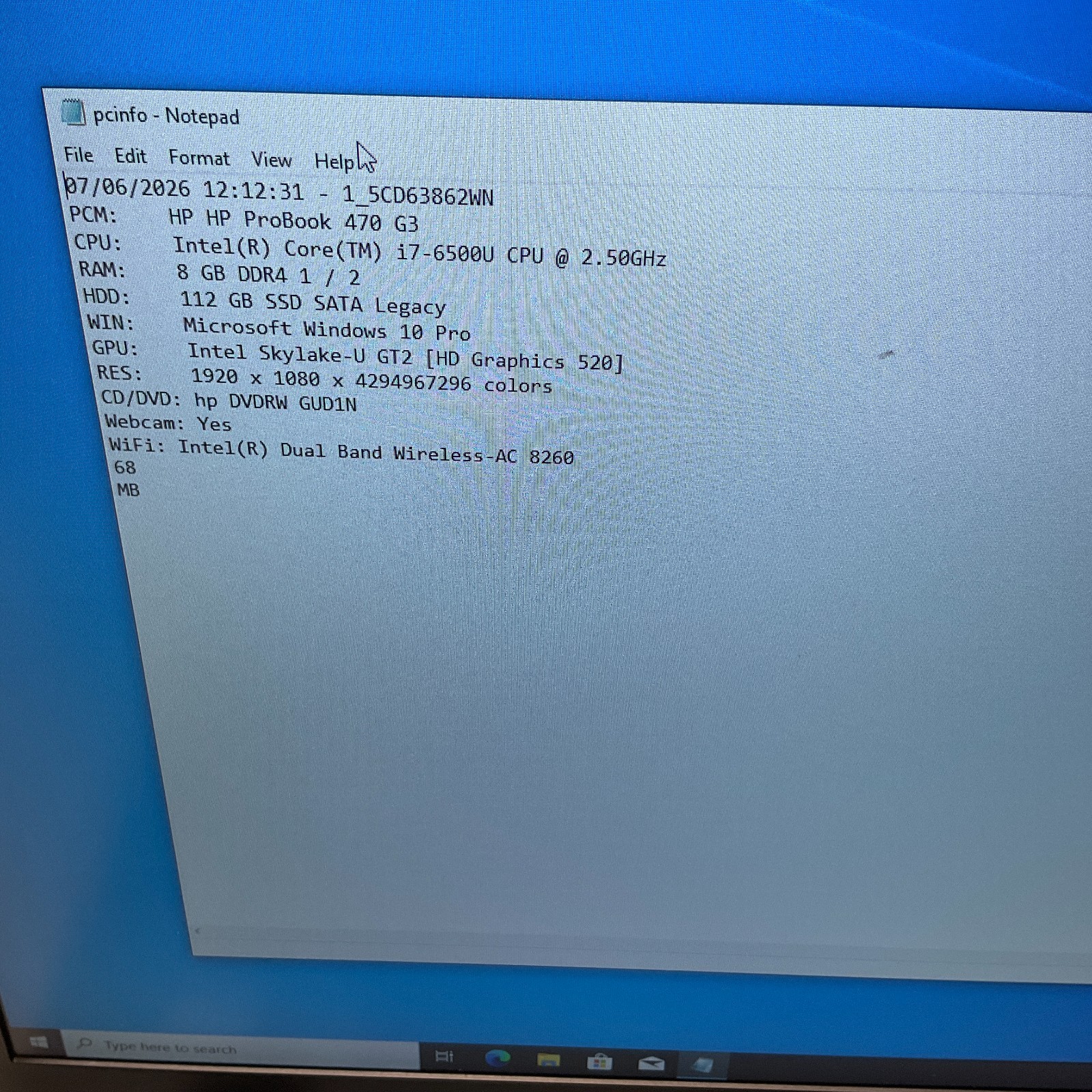 HP ProBook 470 G3 Laptop Intel Core i7-6500U @ 2.50 GHz 8GB 120GB SSD Win 10 Pro