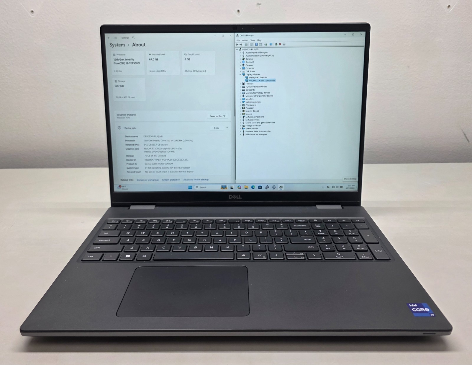Dell Precision 7670 16″ i9-12950HX 2.30GHz 64GB RAM 512GB SSD RTX A1000 READ