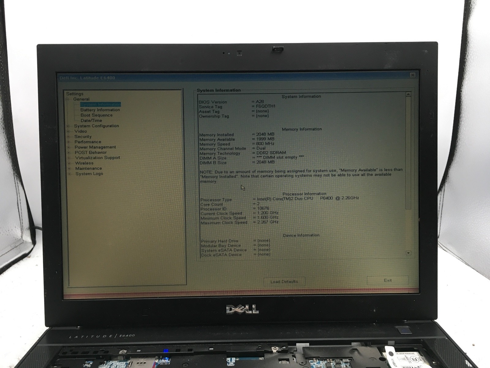DELL LATITUDE E6400 – BOOTS TO BIOS- INTEL CORE 2 DUO – no RAM – 14″ – READ – BB