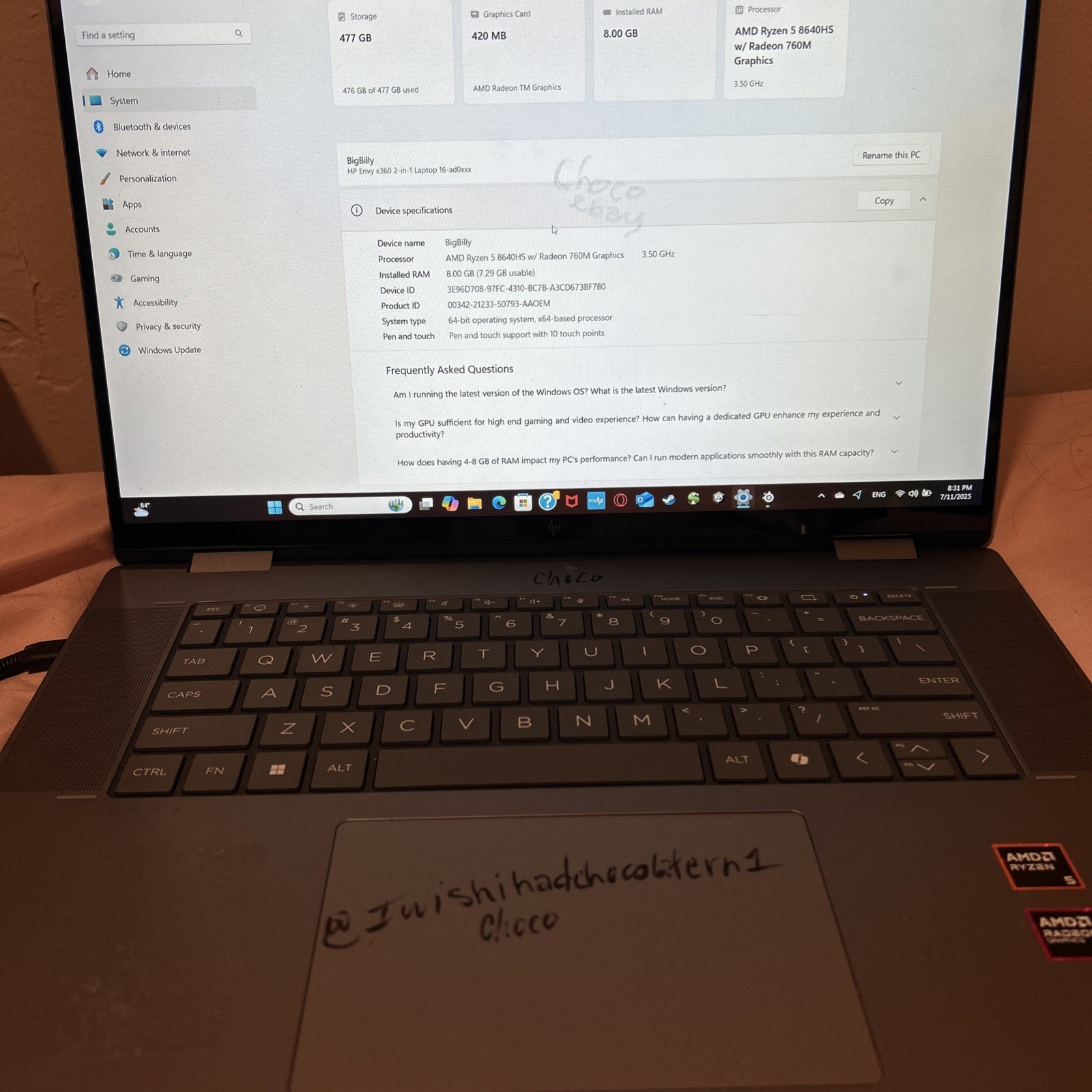 HP – Envy 2-in-1 16″ 2K Touch-Screen – Intel Core Ultra 5 – 477GB SSD AMD Ryzen5
