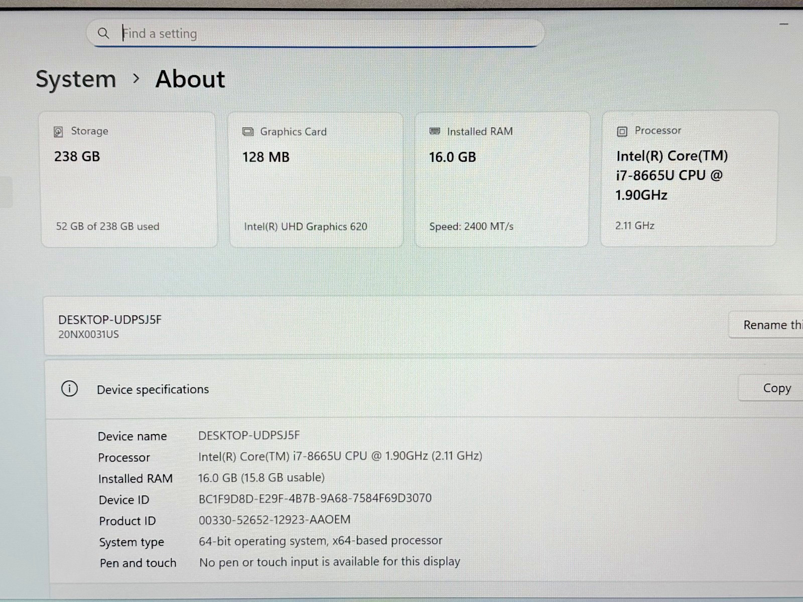 Lenovo ThinkPad T490s Intel i7-8th Gen 1.90GHz 16GB RAM 256GB SSD Windows 11 P*