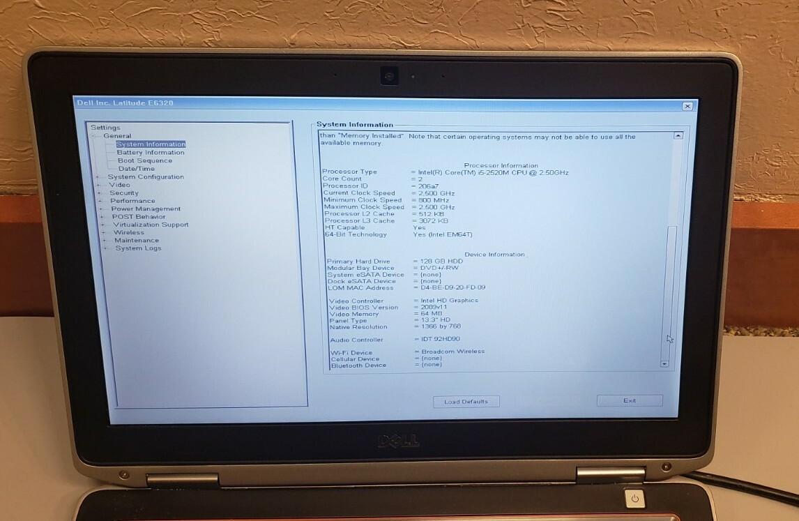 Dell Latitude E6320 13.3″ Intel Core i5-2520M 2.50GHz 4GB RAM 128GB SSD WEBCAM