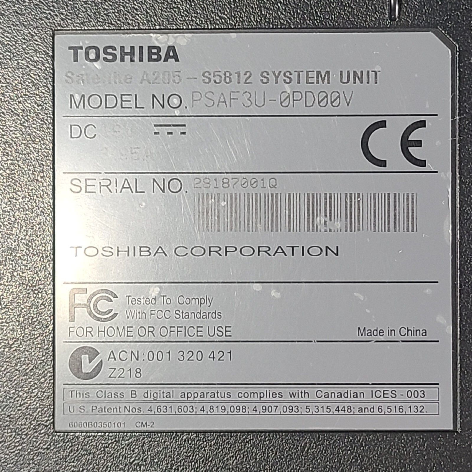 Toshiba Satellite C655-S5128 15.6in 500GB Intel Core i3 1st Gen 2.53GHz Untested