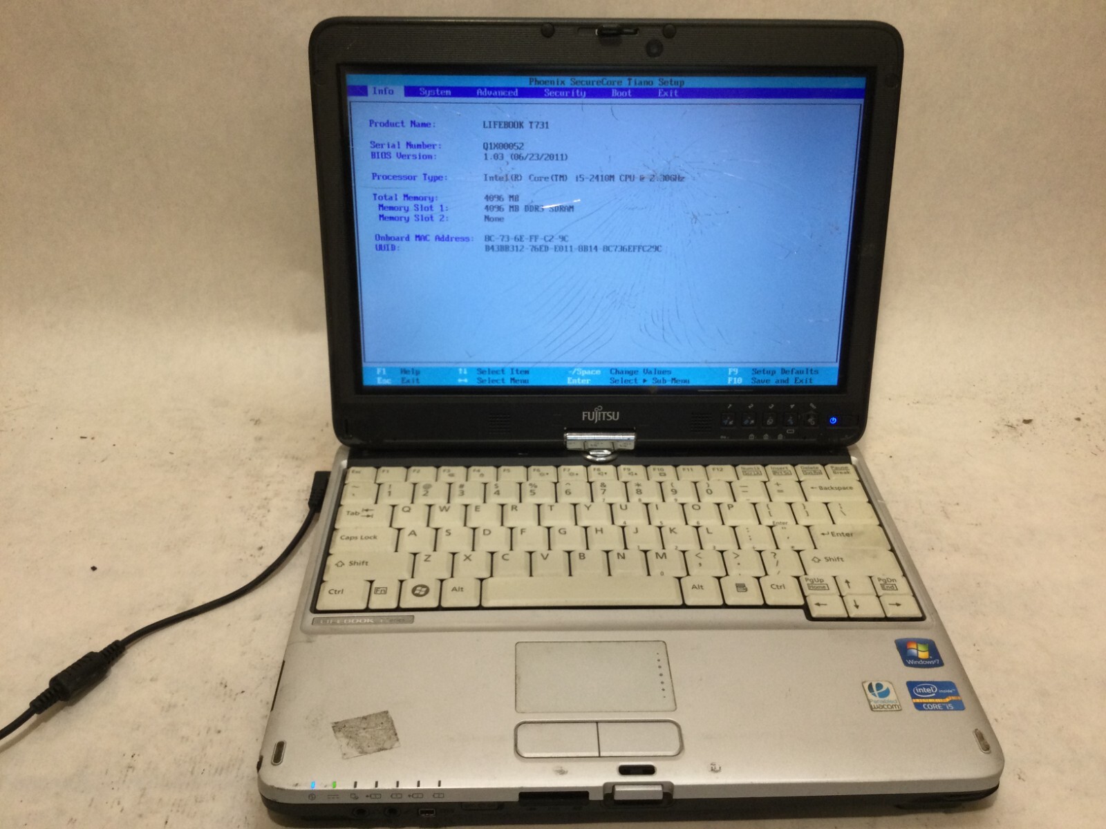 Fujitsu Lifebook T731 13.3” / Intel i5-2410M @ 2.30GHz (CRACKED/MISSING PARTS)MR
