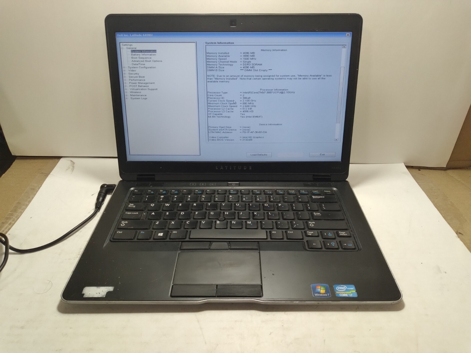 Dell Latitude 6430u w/i7-3687U, 4GB RAM Laptop for Parts/Repair *READ #0092