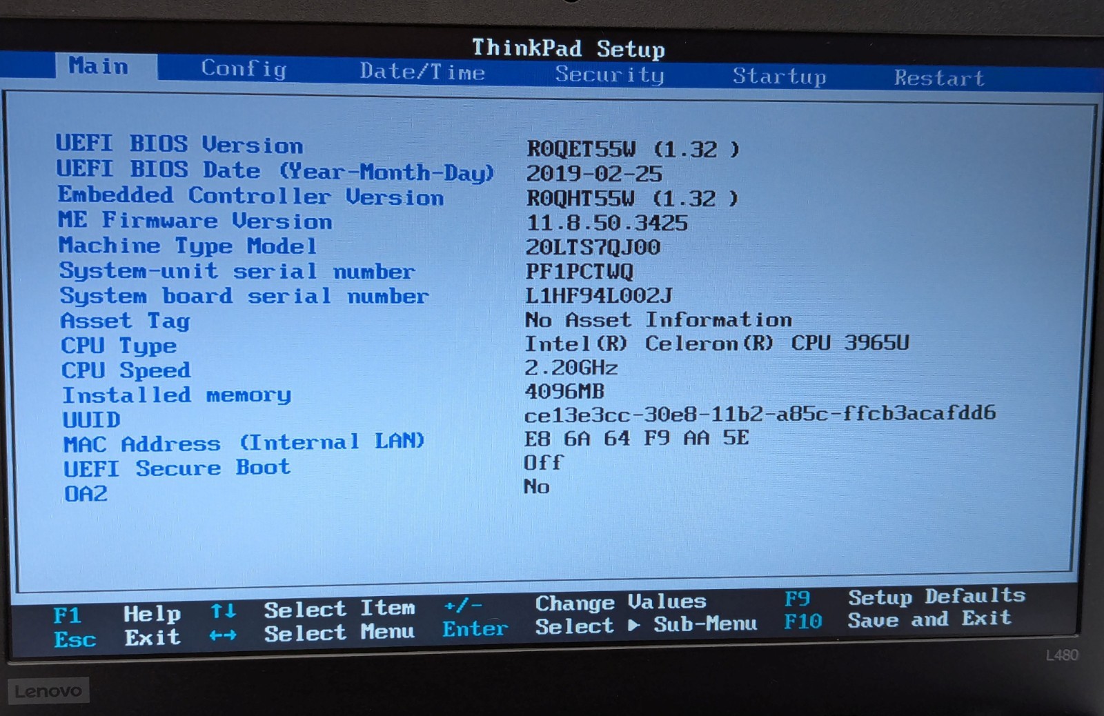 Incomplete Lenovo ThinkPad L480 14″ Laptop Celeron 3965U 4GB RAM – *BAD SPEAKER*